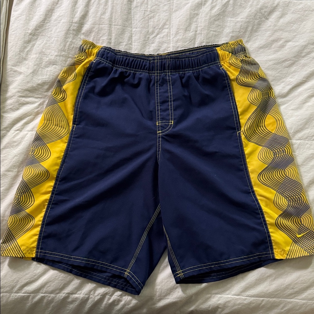 Nike Navy and Yellow Swim Trunks